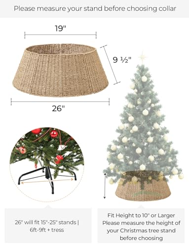 StorageWorks 26 Inch Christmas Tree Collar, 5-Piece Durable Seagrass Christmas Tree Skirt for Home Decor, Handcrafted Tree Base Cover for Artificial Trees, Large