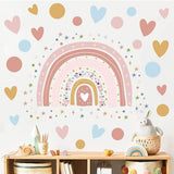 Supzone Rainbow Flower Wall Stickers - Boho Rainbow Wall Decal with Colorful Dots, Hearts, Stars for Girls Baby Nursery Bedroom Playroom DIY Vinyl Mural Art