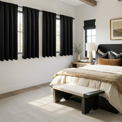 MIULEE Blackout Curtains 4 Panels Sets Black 63 Inch Length, Top and Bottom Rod Pocket Room Darkening Curtains for Bedroom Windows, 4 Pack Solid Thermal Insulated Light Blocking Curtain Drapes
