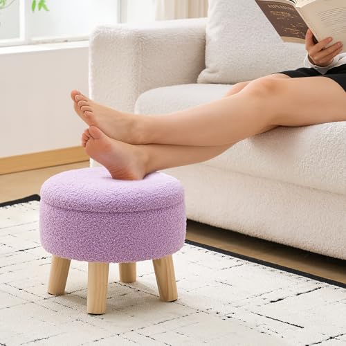 Wimarsbon Round Storage Ottoman,Footstool with Padded Seat and Wood Legs