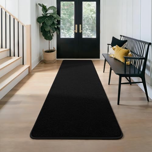 Runner Rug for Hallway, 2x8 Black Washable Non Slip Runner Rug