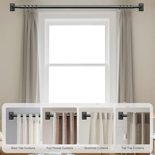 Black Curtain Rods, Heavy Duty Wrap Around Curtain Rod for Windows 28 to 48 Inch, 1‘’ Adjustable Decorative Blackout Drapery Pole, Modern Room Darkening Rod, Window Treatment Rods, Matte Black