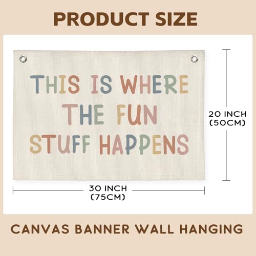 Playroom Wall Decor, Boho Classroom Decorations, Kids Room Decor Canvas Banner Wall Hanging Flag, This is Where All The Fun Stuff Happens Banner