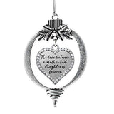 Inspired Silver - Mother and Daughter Bond - Silver Christmas Ornament - Open Heart Charm Christmas Tree Ornament with Cubic Zirconia - Holiday Hanging Decoration