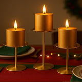Gold Pillar Candle Holders, Reversible Set of 3