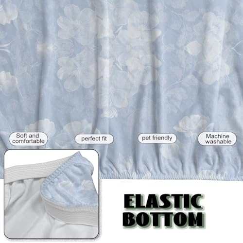 Armless Sofa Cover Stay in Place Futon Cover with Elastic Bottom Stain-Resistant Non-Slip Sofa Bed Slipcover Spandex Elastic Furniture Protector, Light Blue Floral Pattern