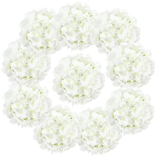 Auihiay 10PCS Hydrangea Artificial Flowers, Faux White Flowers for Wedding Centerpieces, DIY Bouquets, Bridal Shower, Floral Decor Home Decoration with Stems (VASE NOT Included)