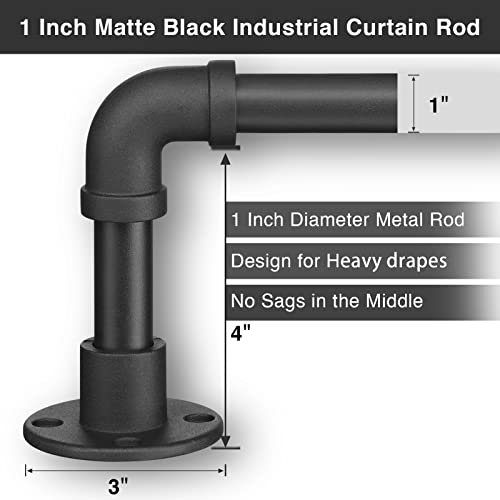 Rustic Curtain Rod - Adjustable Room Divider Rod for Windows 28 to 48 inch - 1 Inch Black Industrial Outdoor Wrap Around Curtain Rods for Patio