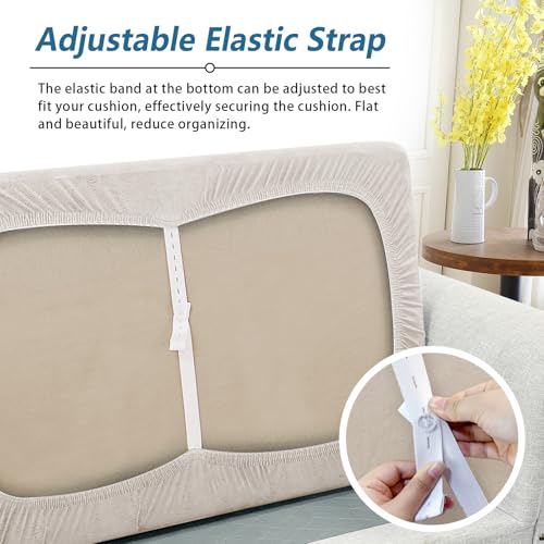 Loveseat Cushion Cover Leather-Look 1PC Stretch Love Seat Slipcover for Living Room Individual Couch Seat Protector, Pet-Friendly, Non-Slip, Easy Fit - Beige