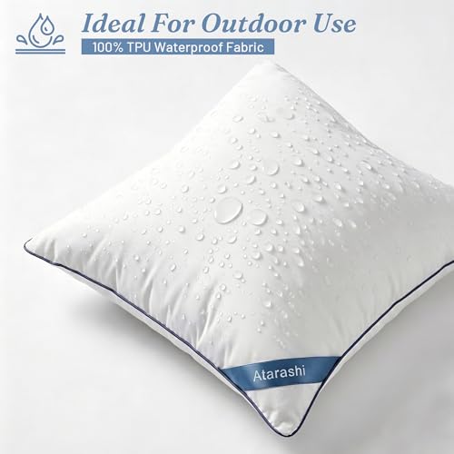 Atarashi 18 x 18 Outdoor Pillow Inserts (Pack of 2)- Waterproof Firm and Fluffy Square Throw Pillows - Decorative Pillow Forms for Couch Sofa Bed Patio Furniture - White