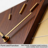 Driini Clocks Mid Century Modern Wall Clock - Square Wood Clock with Decorative Gold Accent- Unique and Cool Clock, Battery Operated - MCM Decor & Decorative Wall Clock for Mid Century Modern Decor.