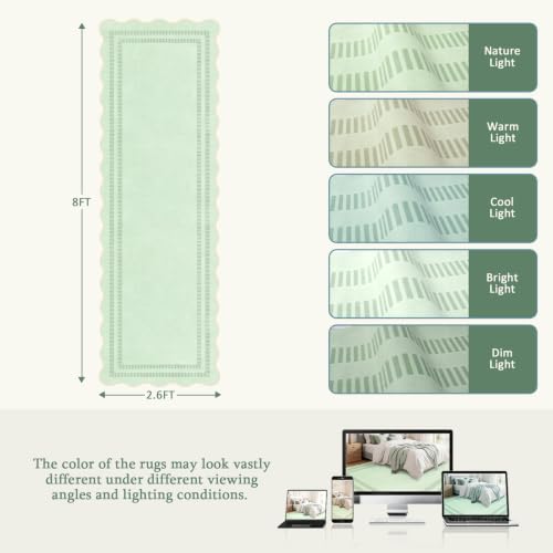 Scalloped Washable 2.6x8 Kitchen Hallway Runner Rug