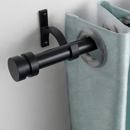 2 Pack Single Curtain Rods, 1Inch Diameter Telescoping Drapery Window Curtain Rod 16-28Inch(1.3-2.3ft) Rod Length, Matte Black