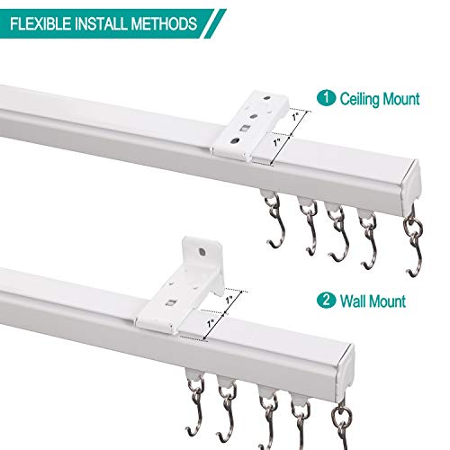 ChadMade Aluminum Ceiling Curtain Track Set with Hooks, 9ft - 12ft Adjustable Length Ceiling/Wall Mount Curtain Rail System For Grommet/Pleated Drape, Sliding Door Track, White