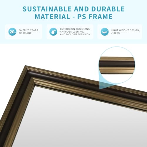 Retro Copper Effect Framed Wall Mirror, 30x36 Rectangle Mirror, Anti-desilvering Tempered Glass, Sustainable&Sturdy Frame, Anti-Rust, HD Reflection &3min Fast Setup for Bathroom Living Room