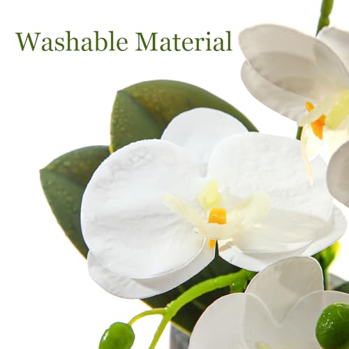 White Fake Orchids Flowers in Pot Bendable Faux Orchids Artificial Flowers Washable Silk Orchid Phalaenopsis Decor for Home Wedding Table Centerpiece Bathroom Office