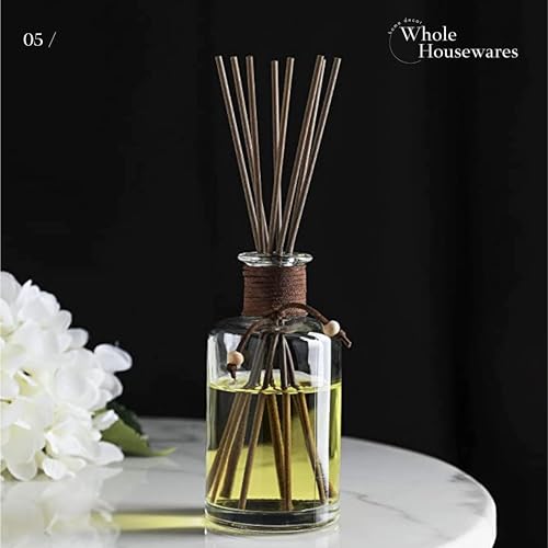 WHOLE HOUSEWARES Set of 4 Diffuser Bottles with Sticks - 7.5oz Empty Glass Diffuser Bottle for Essential Oils - Oil Diffusers Container with 32pcs Reed Sticks for Aromatherapy and Home Fragrance