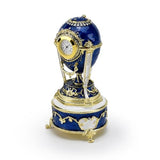 MusicBoxAttic Gold Accented Quartz Clock 18 Note Blue Musical Jeweled Faberge-Style Egg with Rooster-Many Songs to Choose-Candle in The Wind