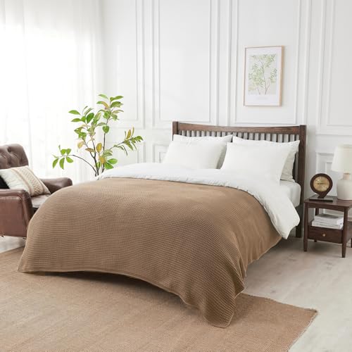 Douceur Light Brown Throw Blanket for Couch, Soft Chunky Cable Knit Throw Blanket, Classic Fisherman's Rib Stitch Pattern Throw for Living Room Gift, 60"X80"