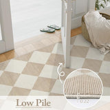 Checkered Print 5x7 Washable Area Rugs for Bedroom, Non Slip Ultra Thin Beige Rugs for Living Room, Geometric Plaid Dorm Decor Soft Low Pile Carpet for Office Kids Room Classroom