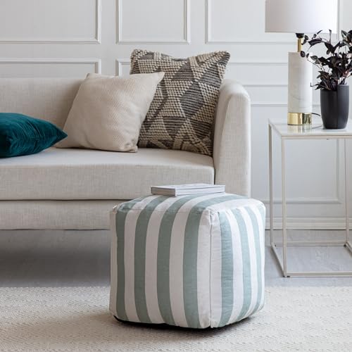 Anji Mountain 100% Handmade & Handcrafted Comfortable Home Décor Outdoor Pouf Ottoman Footrest for Living Room, Bedroom, Nursery, Kidsroom, Patio Furniture - (18" x 18" x 18"- Teal-Ivory)