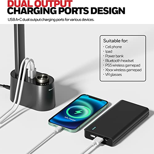 Honeywell Upgraded LED Desk Lamp - H01 Pro Sunturalux™ Foldable Desk Light with USB A+C Charging Ports, 3 Color Modes Dimmable Table Lamp for Home Office Reading(Black)