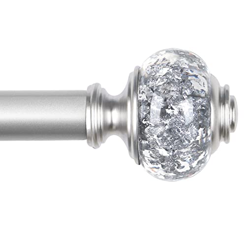 USFOOK Curtain Rod 32 to 58 Inches (2.6-4.8ft), 7/8 inch Telescoping Splicing Curtain rods for Windows 20 to 54 inches, Silver Decorative Drapery Rods for Home with Translucent Finials