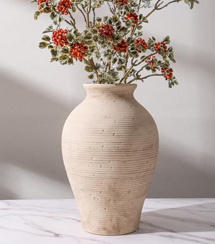 Ceramic Flower Vase Home Decor, 9 in Farmhouse Table Vase Retro Vintage Living Room Kitchen Bedroom Decoration Pottery Decorative Vases for Flowers Shelf Office Coffee Desk Dining Entryway, Rustic