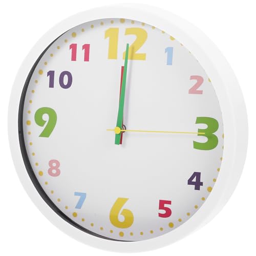 PRETYZOOM Educational ’ Wall Clock 10-inch Silent Analog Learning Clock with Cartoon Decor White Frame for Classroom Bedroom Preschool Teaching