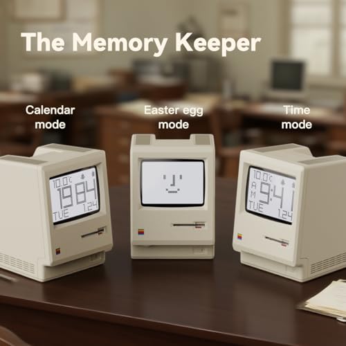 Maclock Retro-Style Alarm Clock, paying Homage to the Classic 1984 Model, Perfect for Bedroom desktops, Living Room Decoration, Silent Digital Alarm Clock, and Children's