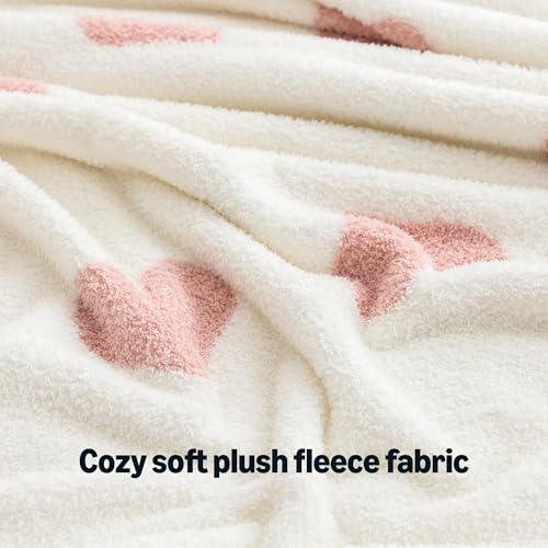 Amazon Basics Fleece Throw Blanket, Reversible Decorative Hearted Pattern for the Bed, Couch and Sofa, 50" W × 60" L, Pink Heart
