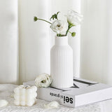Bohemian White Ceramic Vase - for Pampas Grass, Mantel, Bookshelf, Entryway and Living Room Decor (White, 7in)