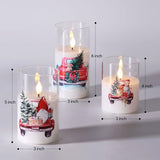 Christmas Glass Flameless Pillar Candles with Remote Set of 3