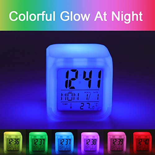 Pink Bow Alarm Clock Night Light Alarms for Bedroom Smart Digital Alarm Clock LED Display Clocks with 7 Colorful Ambient Lights Sleep Timer for Heavy Sleepers Simple Operation