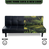 Coastal Armless Futon Cover with Elastic Bottom Tropical Palm Leaves Couch Cover for Futon Washable Sofa Bed Slipcovers Rectangle with Elastic Band Furniture Protector for Home