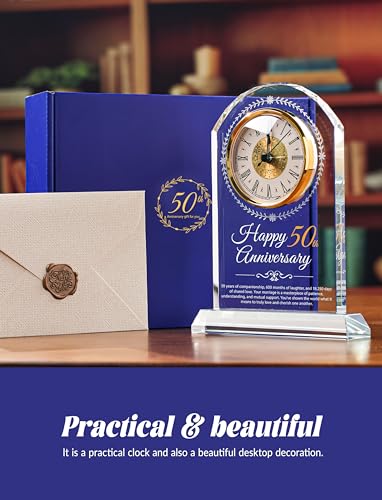 50th Wedding Anniversary Crystal Quartz Clock,50 Years of Marriage Gift,Happy Golden Anniversary Decoration Gift,for Parents,Grandparents,Couple