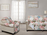 Brilliant Sunshine Peach and Olive Flowers Couch Loveseat Cover, Patchwork Design, Sofa Cover for Dogs, Slip Resistant Furniture Protector with Strap, Washable Slipcover for Kids and Pets (54" seat)
