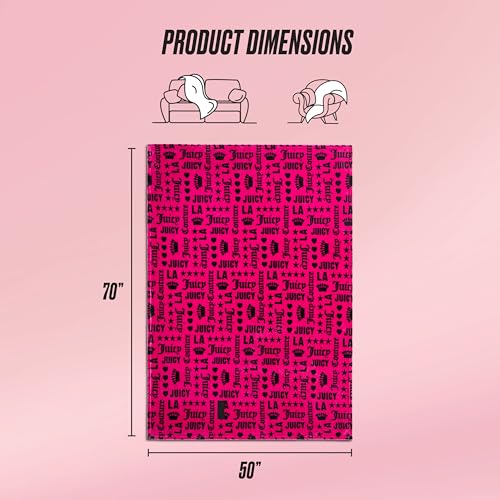 Juicy Couture Luxurious Throw Blanket for Couch - 50” x 70” Inches - Crown Royal Blanket - Plush & Cozy Throw Blanket - Decorative Blankets for Sofas, Throws for Chairs, and Beds – Hot Pink/Black