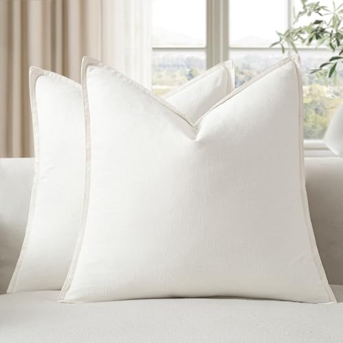 EMEMA Euro Sham Decorative Linen Throw Pillow Covers 22x22 Inch Cream