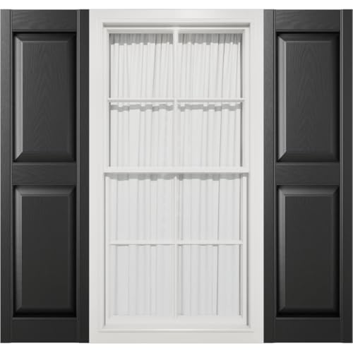 Mid America P21451002 Custom Two Equal, Raised Panel Shutter (Per Pair), 14 1/2"W x 51"H, Black