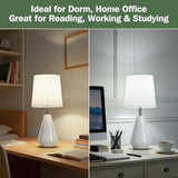 Small Bedside Table Lamp for Bedroom - Reading Desk Lamp with 3 Color Temperatures，15.5" Nightstand Ceramic Lamp with Fabric Shade for Kids Room,Living Room,Dorm,Home Office (White)