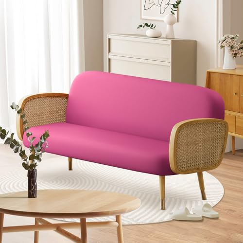 Queen Size Futon Cover, Armless Stretch Futon Cover, Sofa Slipcover Furniture Protector for Kids, Pets, Machine Washable Zippered Futon Couch Covers, Deep Pink