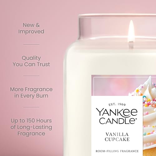Yankee Candle Vanilla Cupcake, Scented Candle, 22oz Large Jar with up to 150 Hour Burn Time, Giftable, Birthdays