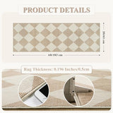 Checkered Print Carpet Runners for Hallway 6ft, Beige Ultra Thin Washable Kitchen Runner Rug Non Slip, Moroccan Plaid Checkerboard Decor Faux Wool 2x6 Rug for Bedroom Bathroom Entryway