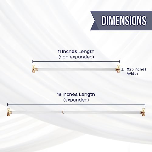 Amazing Drapery Hardware White Swivel Sash Curtain Rods with Brass Ends, Set of 4 (Hardware Included) - Adjustable Length 11-19 Inches, Easy to Install Metal Rods for Doors, Windows, and Sidelights