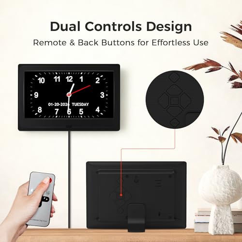 Pastigio Digital Clock, Dementia Clock with Date and Time, 10 Reminders, 6 Alarms, Auto-Dimming, Auto DST, Remote Control, Large Display Alarm Clock for Seniors