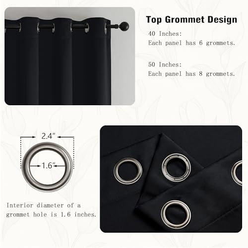 Simplebrand Halloween Black Blackout Curtains for Bedroom 63 Inch Length 2 Panels Set, Grommet Solid Thermal Insulated Black Out Curtains, Room Darkening Energy Saving Window Drapes, W40 x L63