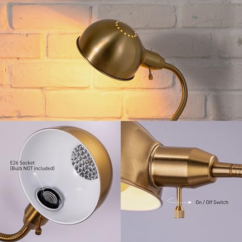 O'Bright Adjustable Floor Lamp with Flexible Gooseneck and Rotatable Shade, E26 Socket, 10-Inch Base - Ideal for Reading, Bedside, Living Room, Brushed Nickel