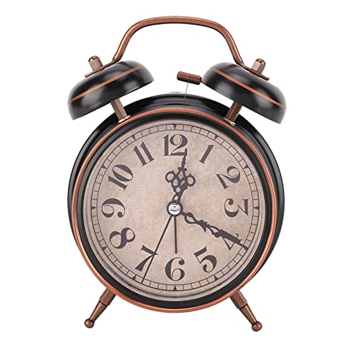 Retro Alarm Clock, Twin Bell Mechanical Alarm Clock with Night Light, Black, 6.3 inches by 4.7 inches