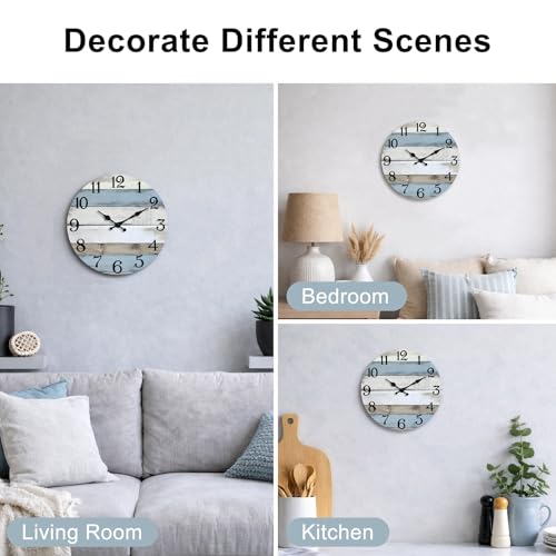 JoFomp 6 Inch Wooden Wall Clocks Battery Operated, Silent Wall Clock Non Ticking, Coastal Country Design Rustic Wall Clocks for Living Room Decor, Small Wall Clock for Bedroom Kitchen Bathroom